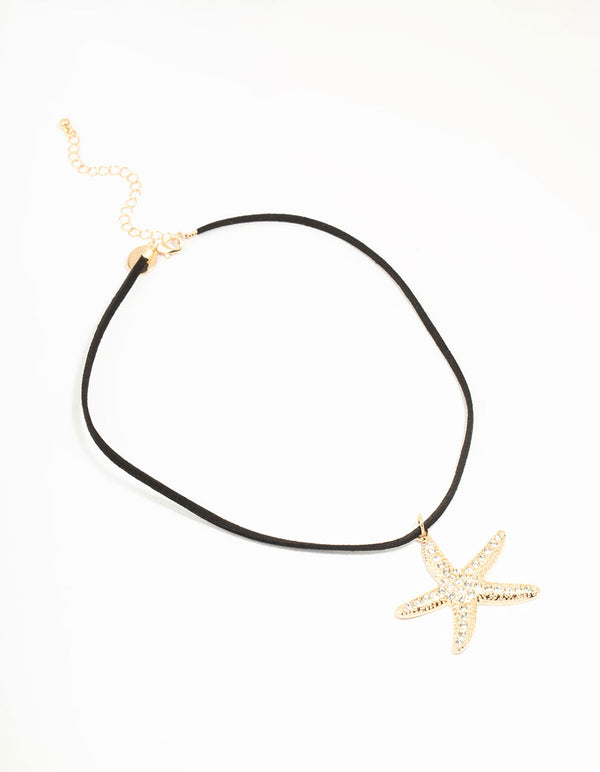 Gold Diamante Starfish Cord Necklace
