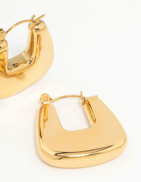 Waterproof Gold Plated Stainless Steel Rounded Square Hoop Earrings