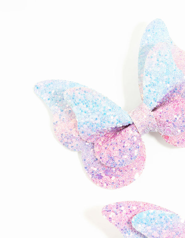 Kids Mini Blue & Pink Glitter Butterfly Clips 2-Pack
