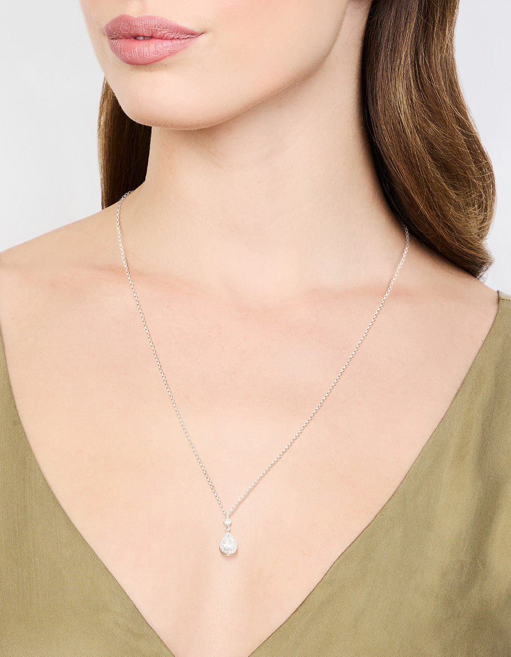 Silver Pear Cubic Zirconia Pendant Necklace