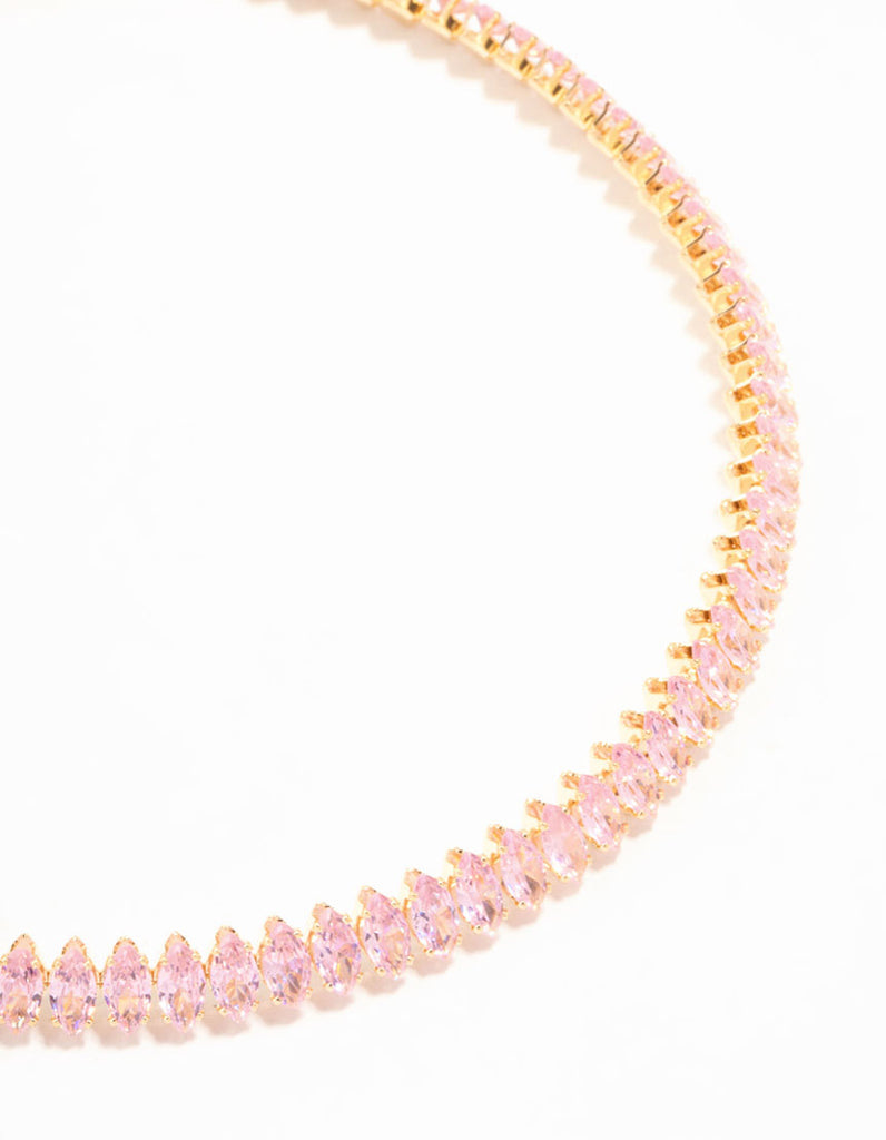 Pink Cubic Zirconia Navette Choker Gold Necklace - Lovisa