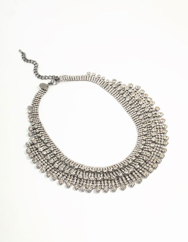 Silver Diamante Fan Cupchain Bib Necklace