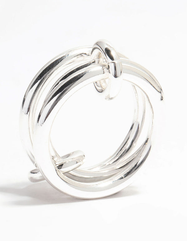 Silver Plated Stacked Ring With Connected Links