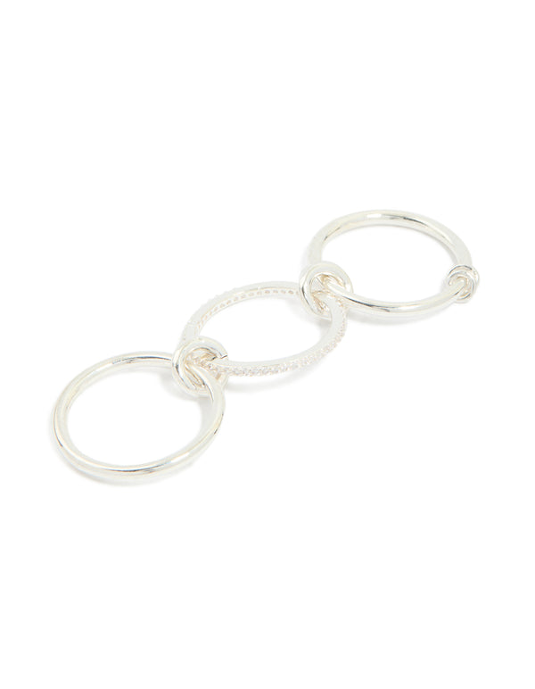 Silver Plated Stacked Rings With Connected Rings