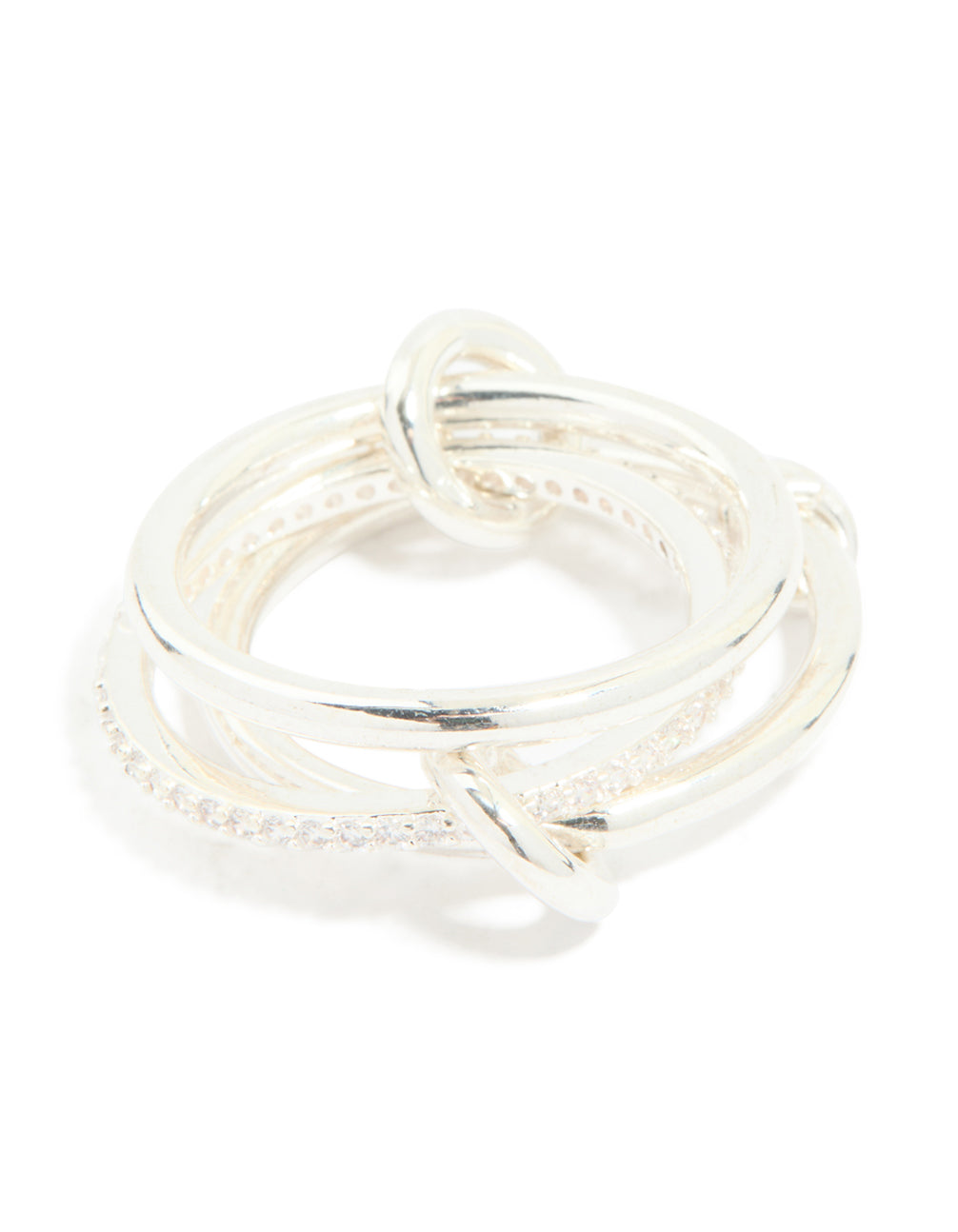 Silver Plated Stacked Rings With Connected Rings