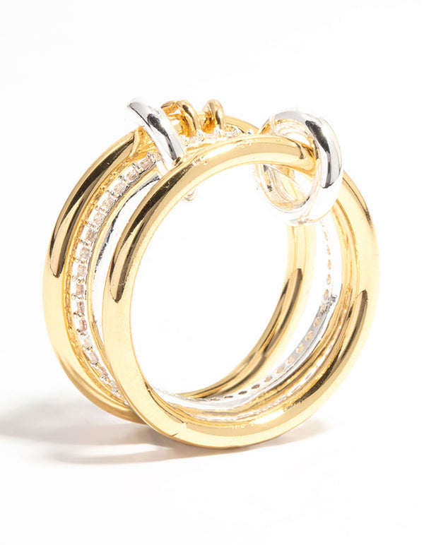 Gold & Silver Plated Stacked Ring With Connected Links