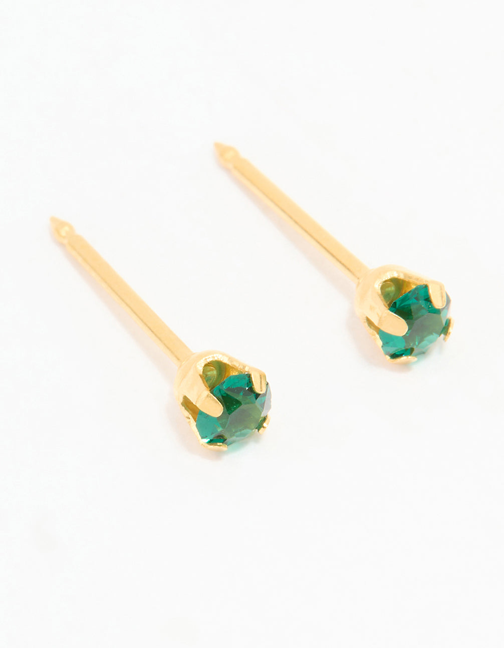 24K Gold Plated Surgical Stainless Steel 3MM Emerald Cubic Zirconia Piercing Stud