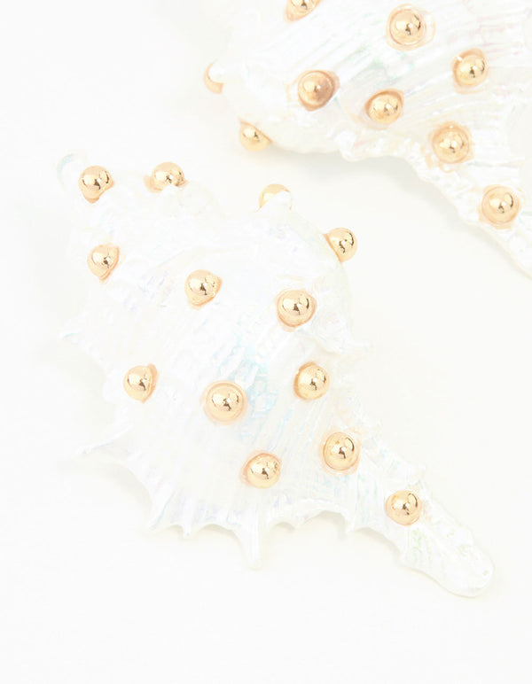 Statement Gold & White Acrylic Shell Earrings