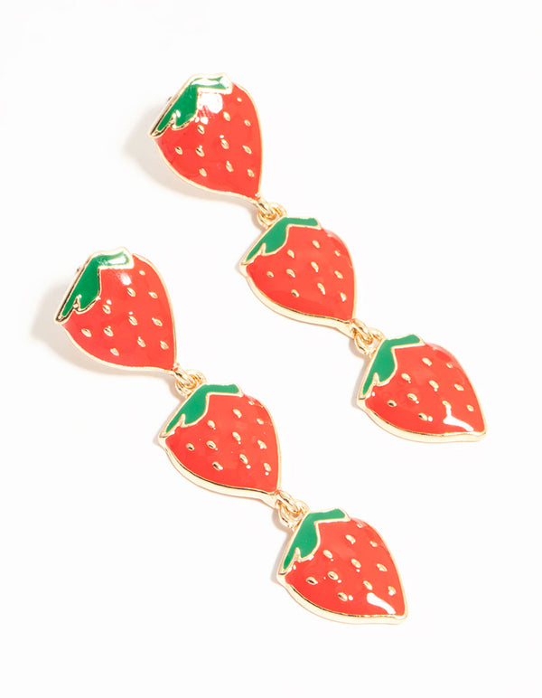 Gold Strawberry Drop Earrings