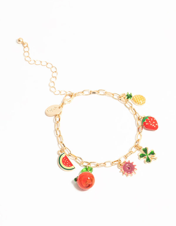 Gold Fruit Charm Bracelet