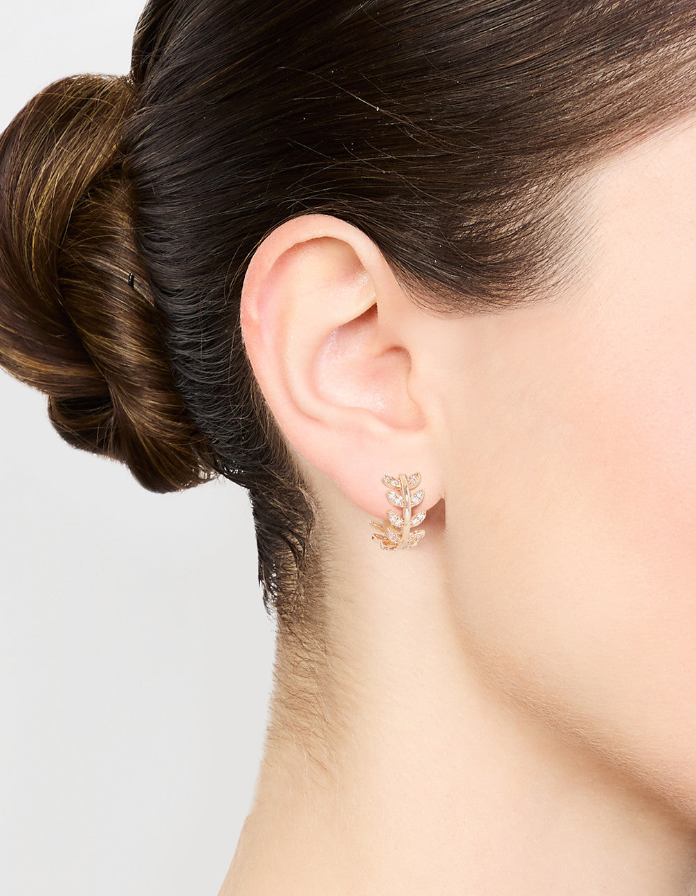 Gold Cubic Zirconia Leafy Huggie Earrings