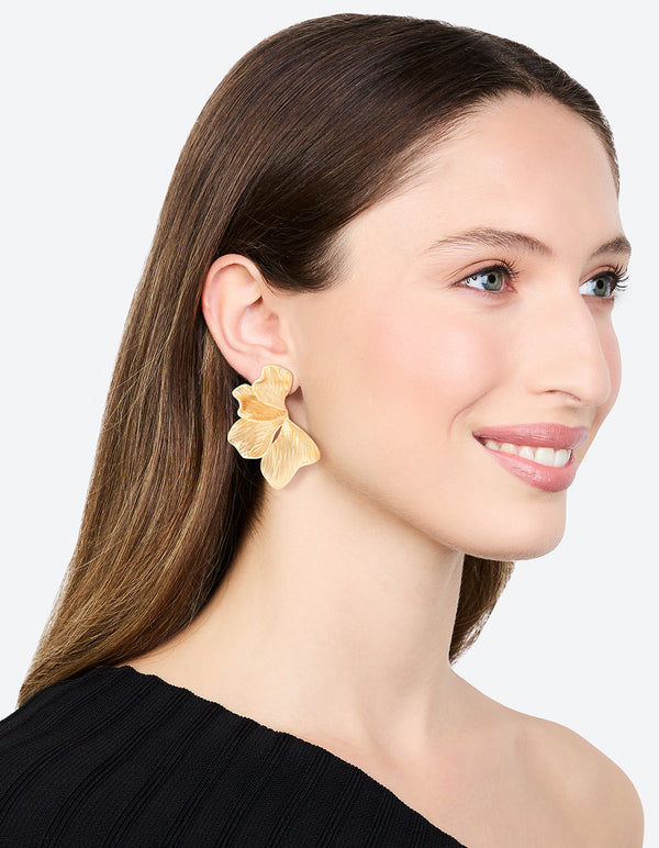 Gold Plated Organic Petal Stud Earrings