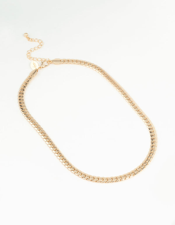 Gold Plated Flat Curb Chain Necklace