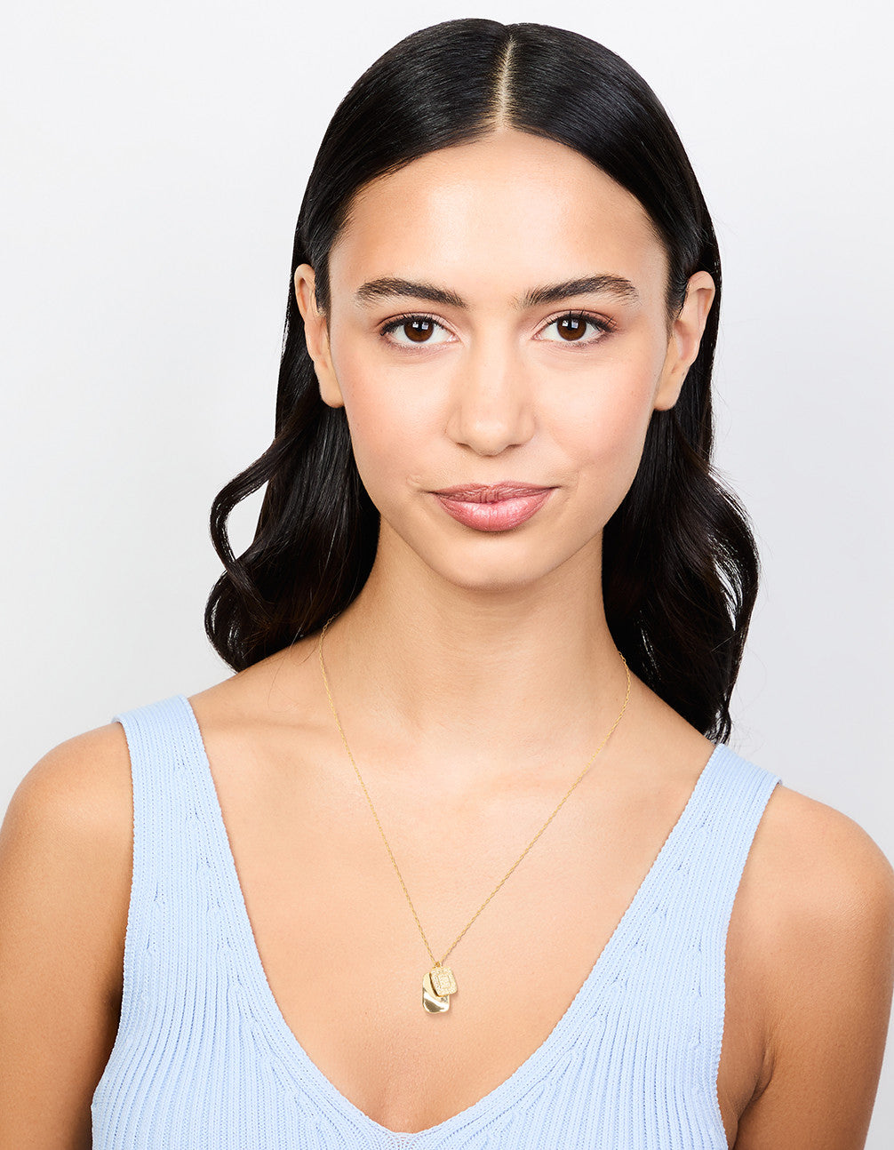 Gold Plated Rectangle Textured Tag Necklace
