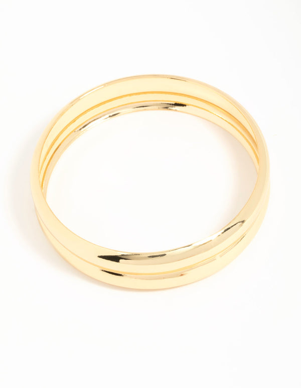 Gold Plated Wide Ribbed Bangle