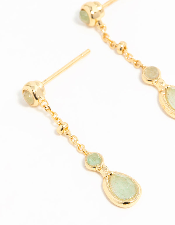 Gold Plated Green Diamante Drop Earrings