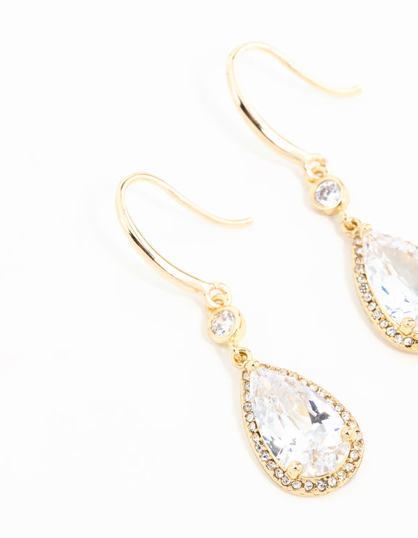 Gold Plated Pear Cut Cubic Zirconia Drop Earrings