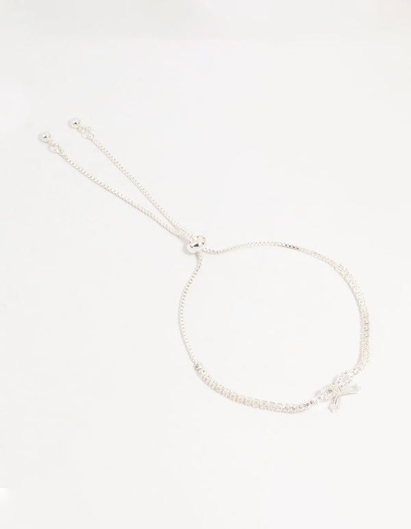 Silver Cubic Zirconia Cupchain Bow Bracelet