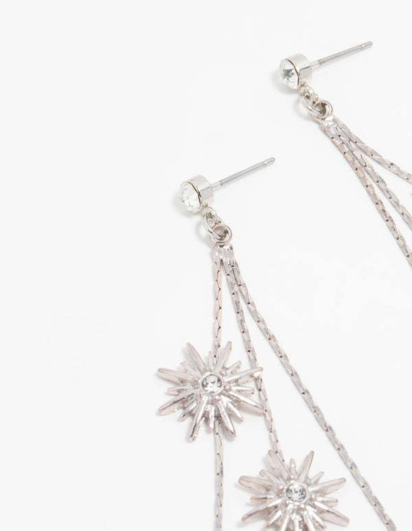 Silver Celestial Chain Drop Earrings
