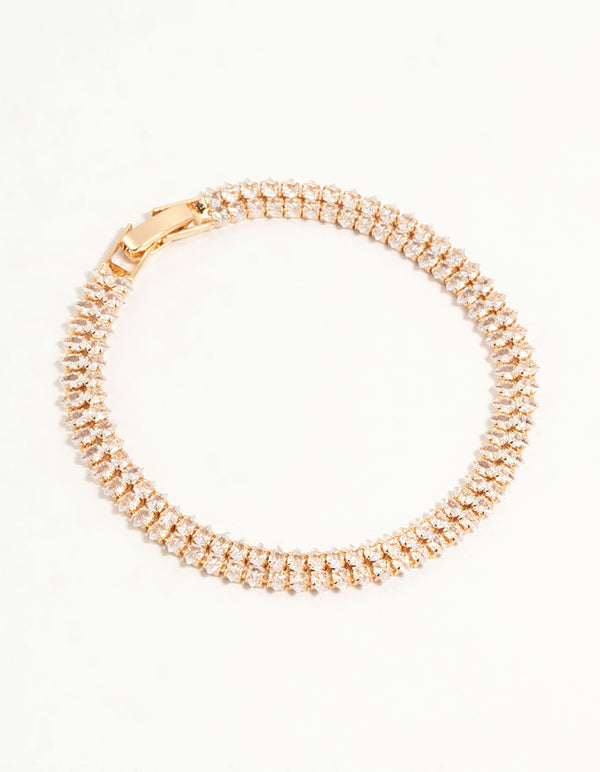 Gold Fine Marquise Cubic Zirconia Layered Tennis Bracelet