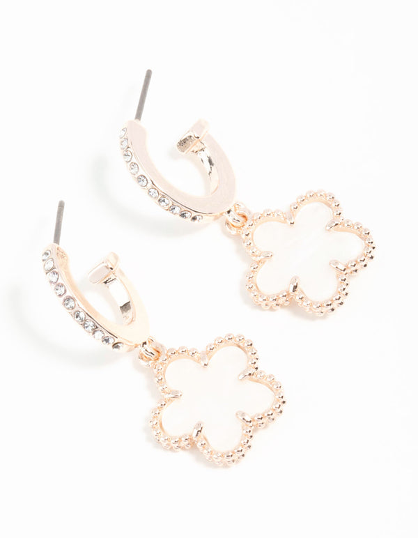 Rose Gold Plated Diamante Flower C Hoop Earrings