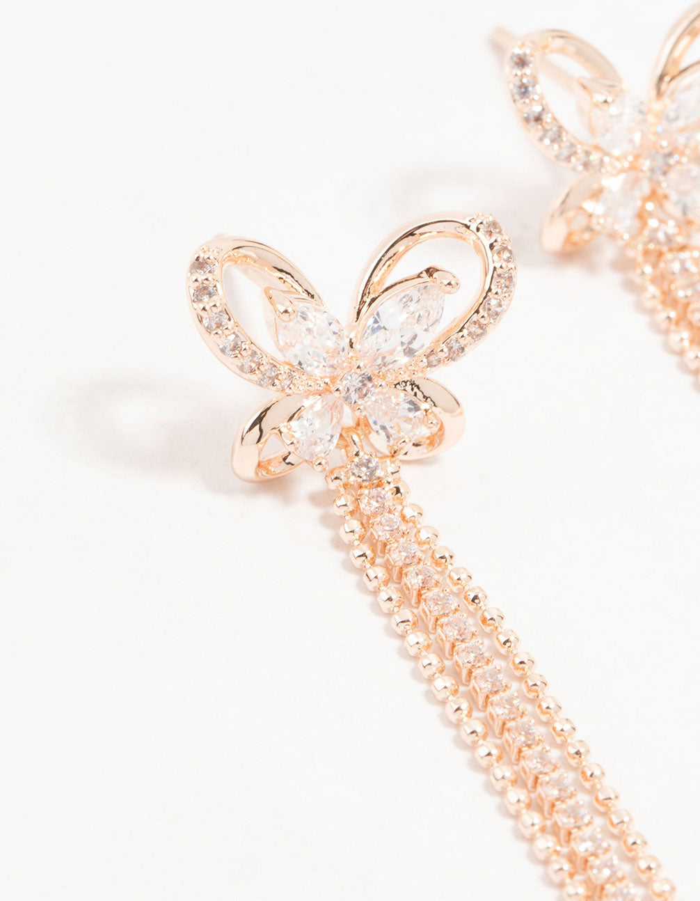 Rose Gold Cubic Zirconia Butterfly Drop Earrings