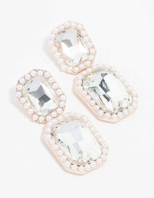 Rose Gold Pearl & Diamante Cocktail Earrings