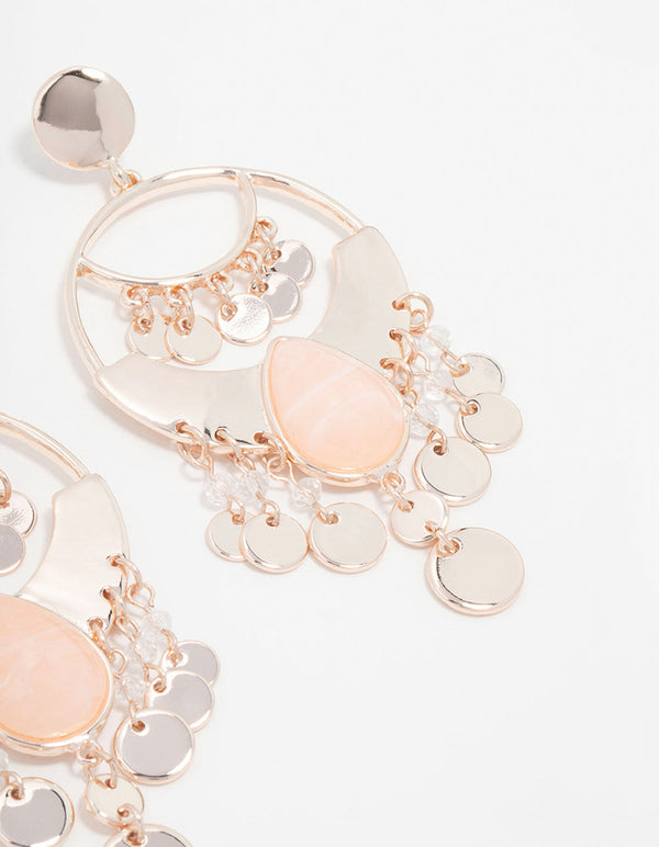 Rose Gold Bead & Disc Drop Earrings