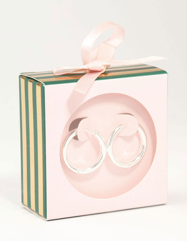 Silver Round Medium Huggie Earrings