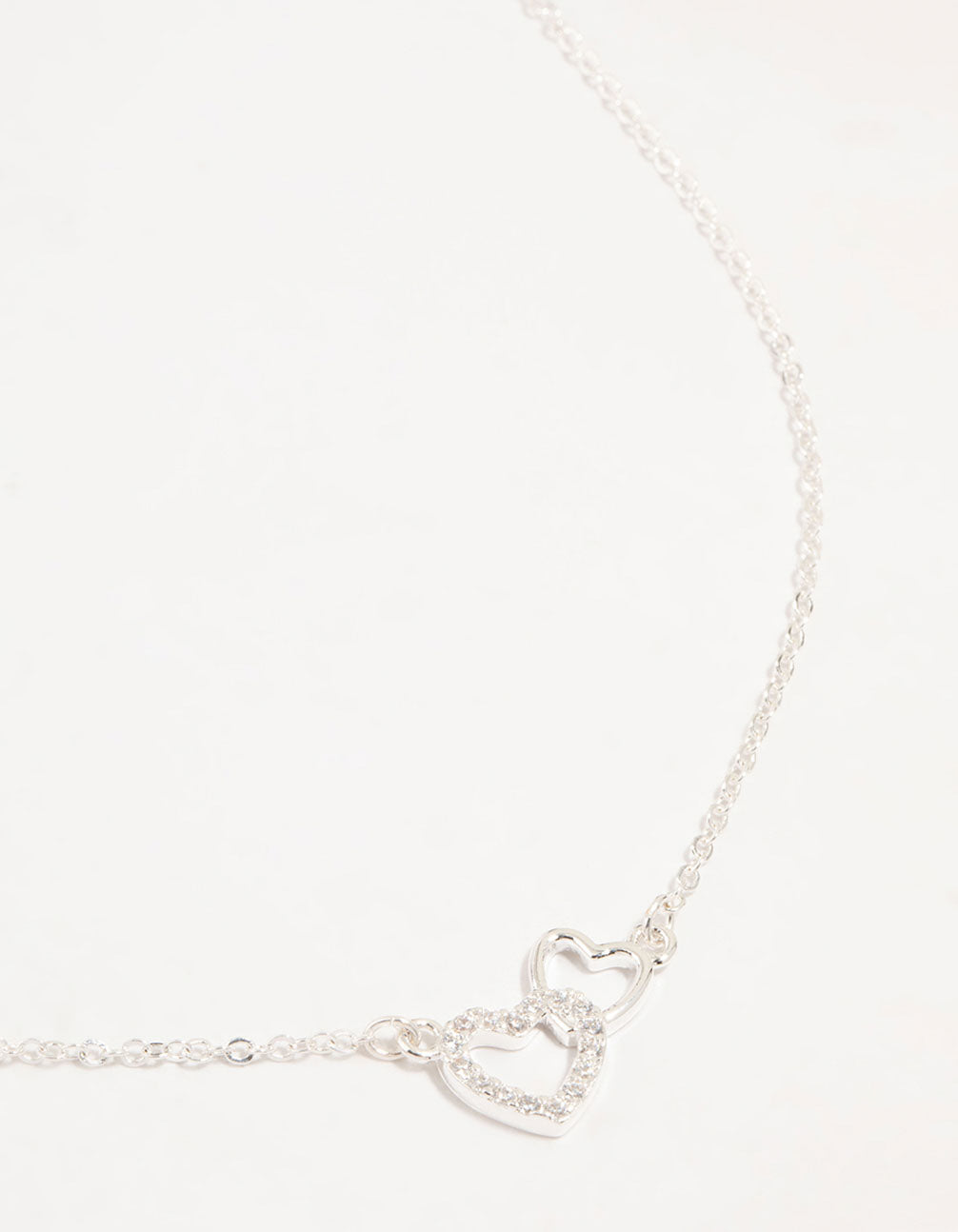 Silver Cubic Zirconia Open Double Heart Necklace