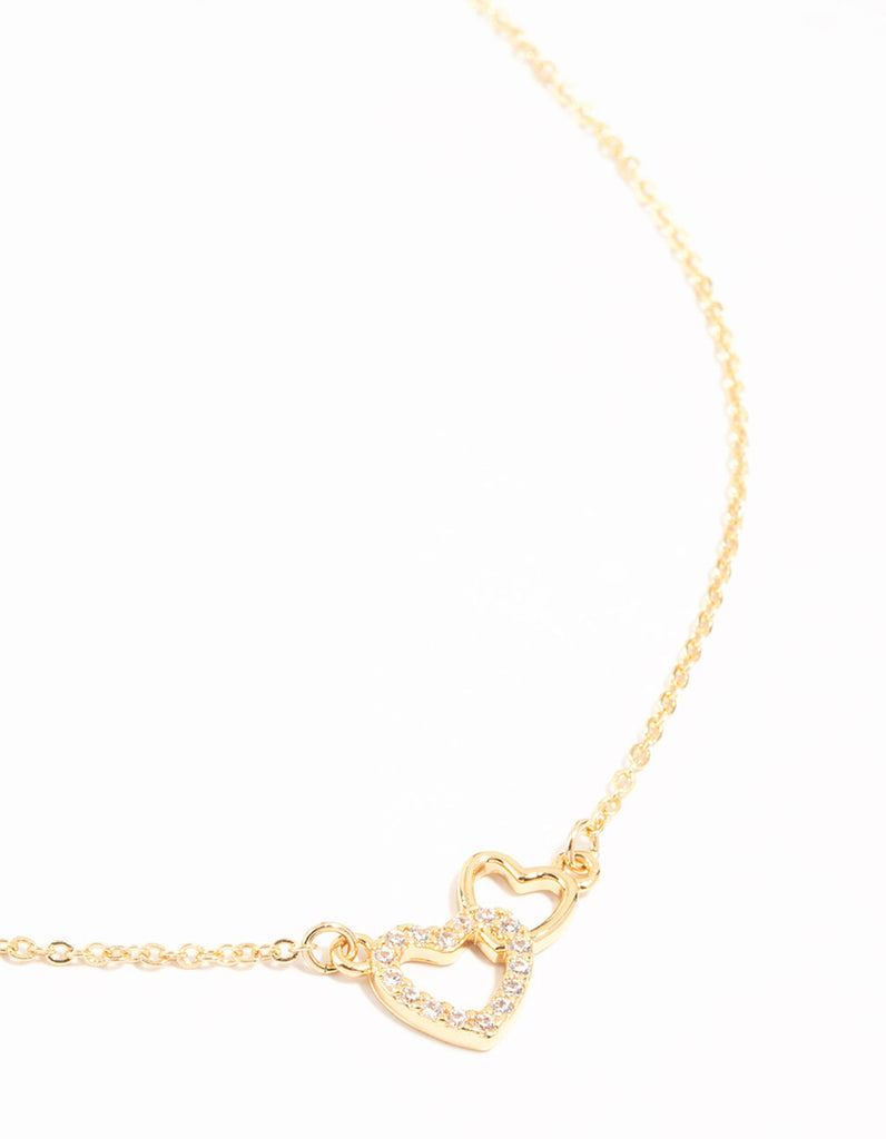 LOVEYOURSELF 結 Gold Cubic Zirconia Open Double Heart Necklace - Lovisa