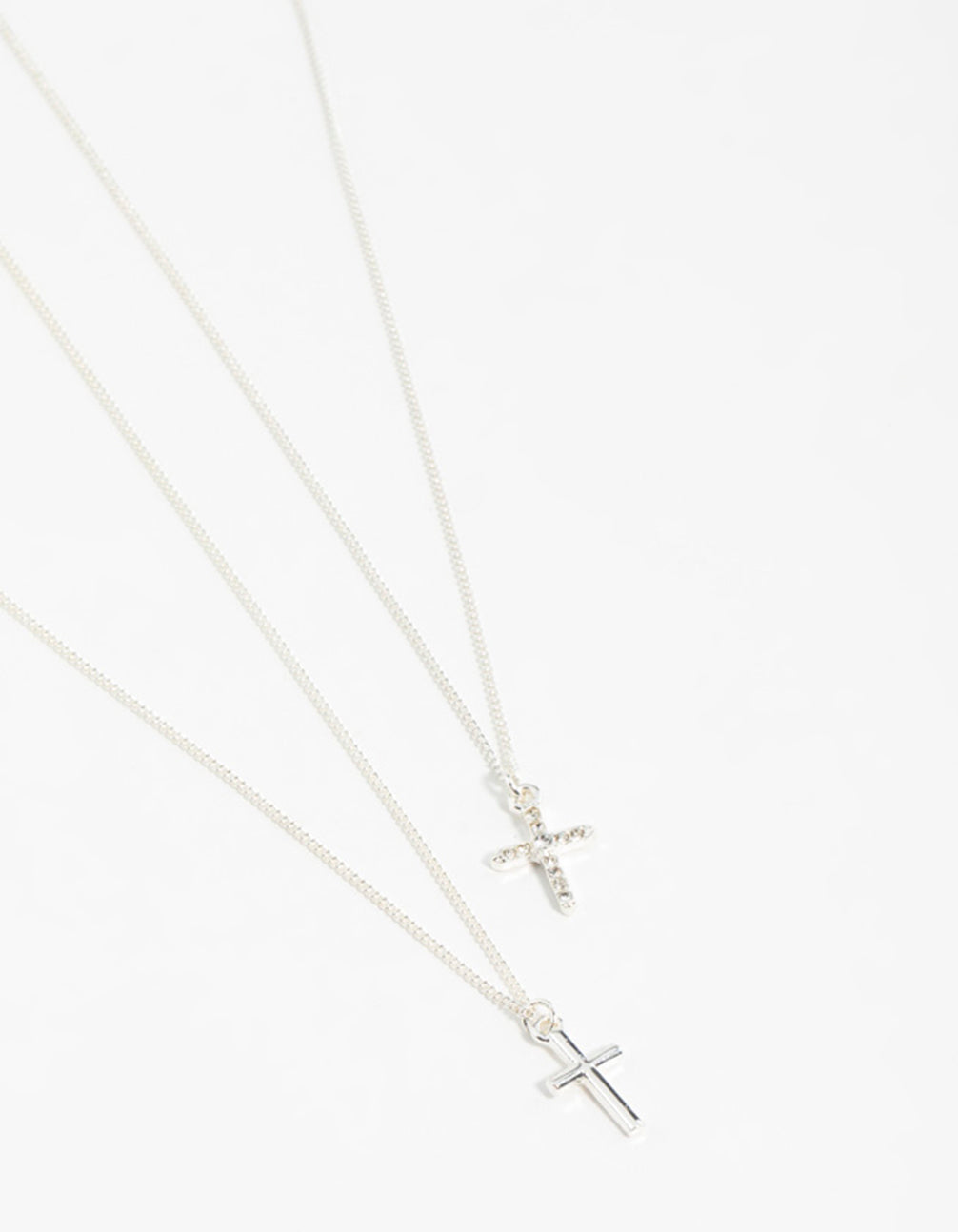 Silver Plain & Diamante Cross Pendant Necklaces 2-Pack