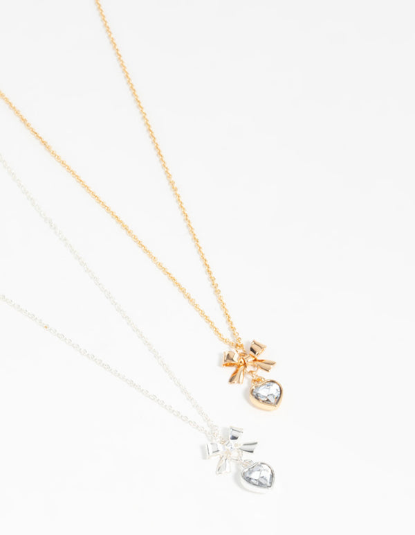 Heart & Bow Pendant Necklaces 2-Pack