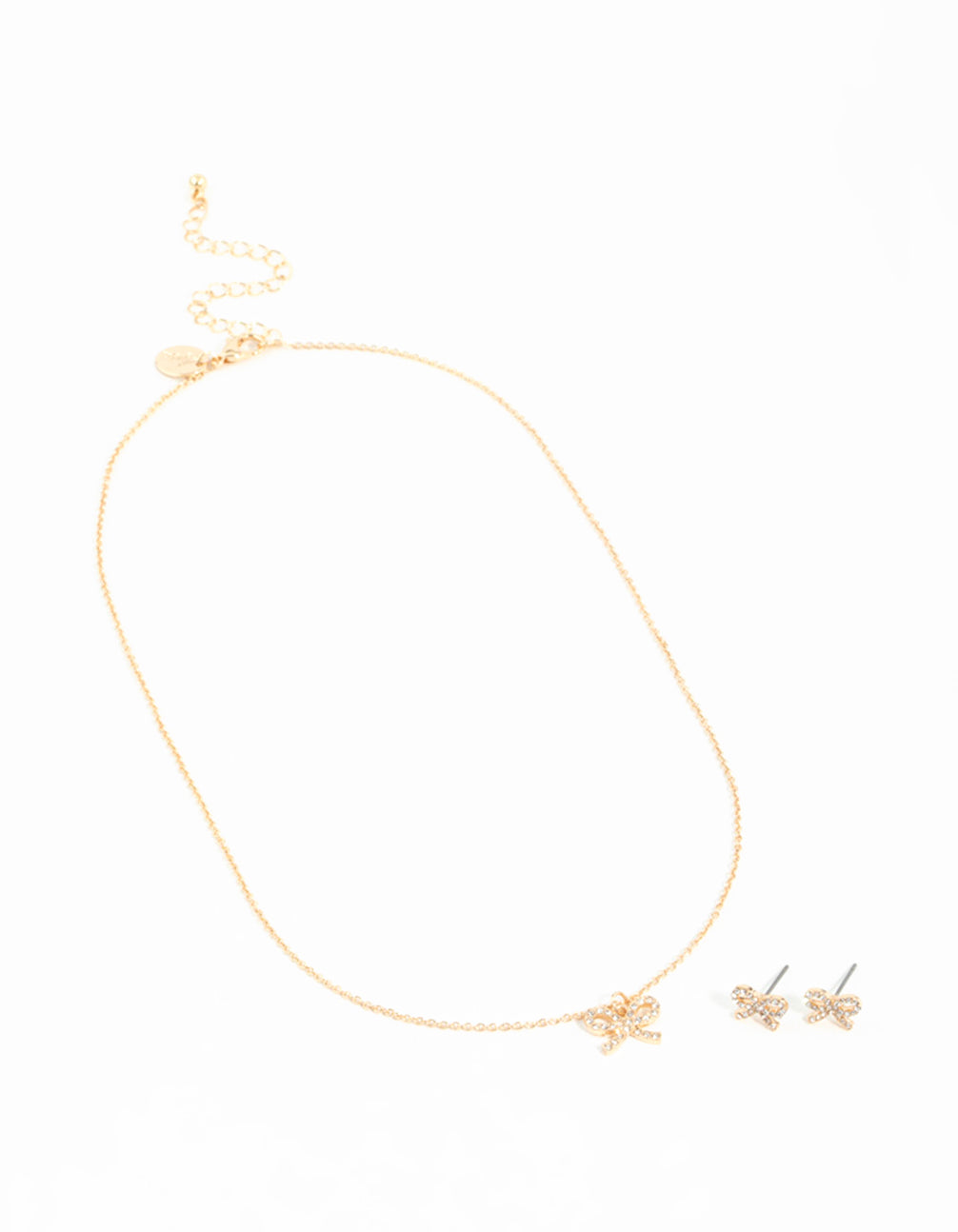 Gold Bow Diamante Necklace & Earrings Set
