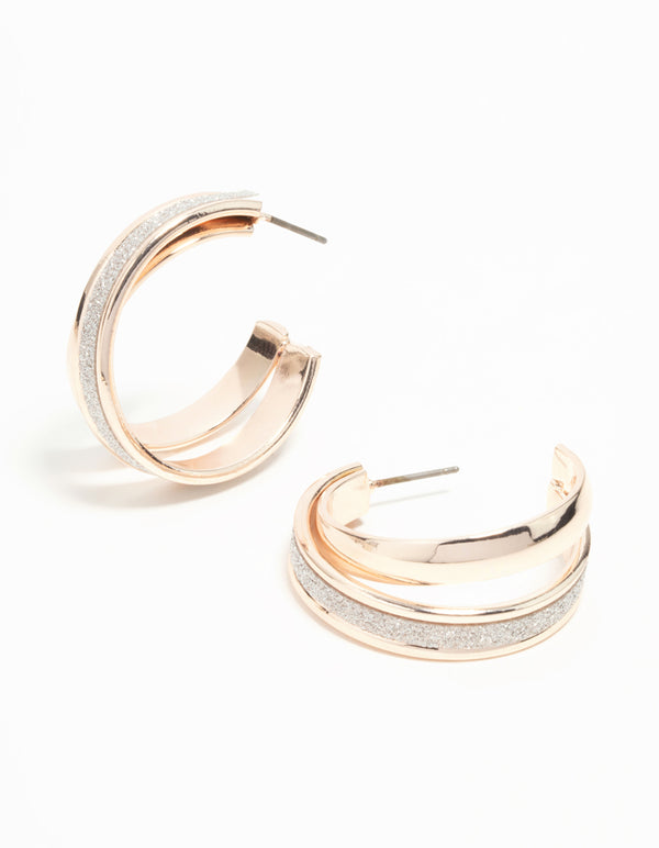 Rose Gold Glitter Double Strand Hoop Earrings