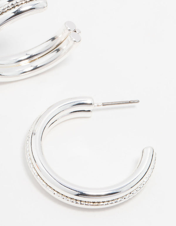 Silver Twisted Centre Hoop Earrings