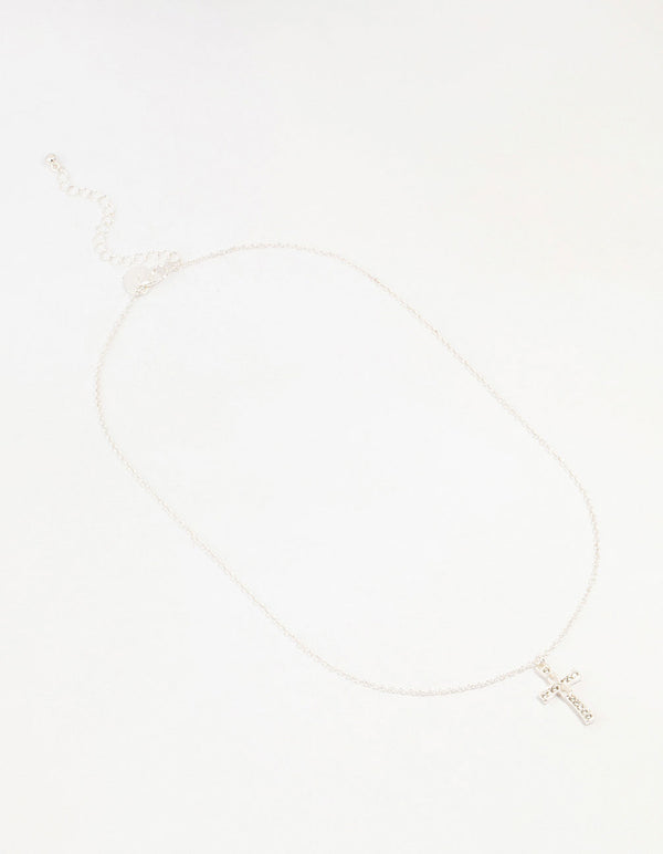 Silver Diamante Cross Pendant Necklace