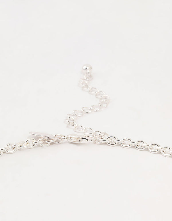 Silver Diamante Rectangular Chain Necklace