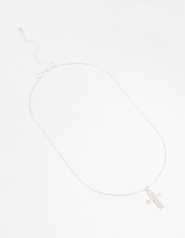 Silver Glitter Cross Necklace