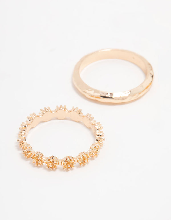 Gold Flower Vine Stacking Rings 3-Pack