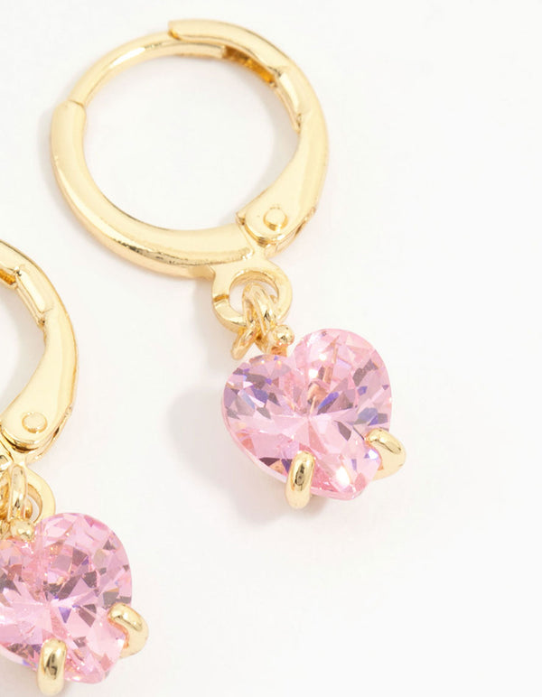 Gold Plated Pink Cubic Zirconia Flower & Heart Earrings 3-Pack