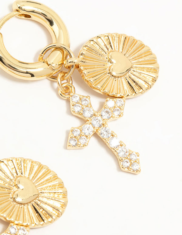 Gold Plated Cubic Zirconia Cross Huggie Earrings