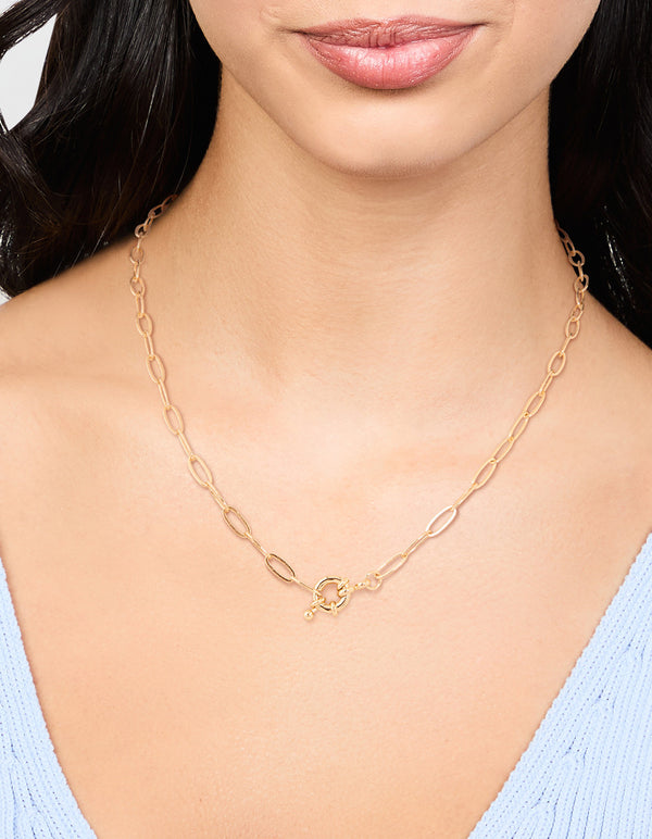 Gold Plated Pin Chain Necklace