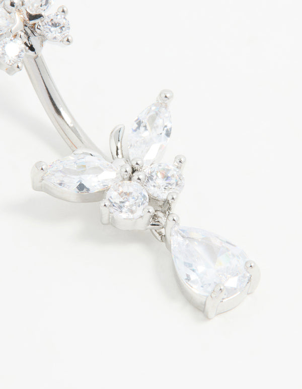 Surgical Steel Cubic Zircornia Double Butterfly Drop Belly Bar