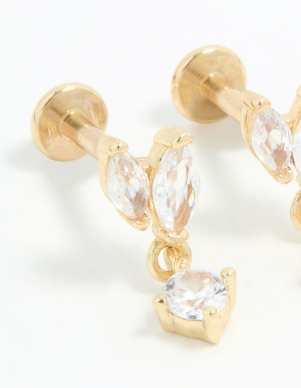 Gold Plated Surgical Steel Cubic Zirconia Flat Back Studs 2-Pack