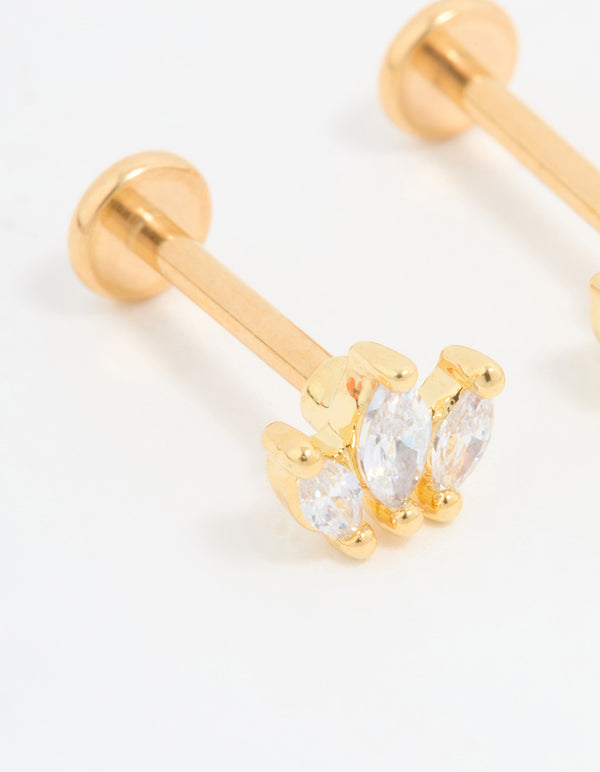 Gold Plated Titanium Cubic Zirconia Cluster Flat Back Studs