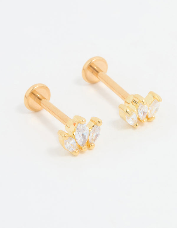 Gold Plated Titanium Cubic Zirconia Cluster Flat Back Studs