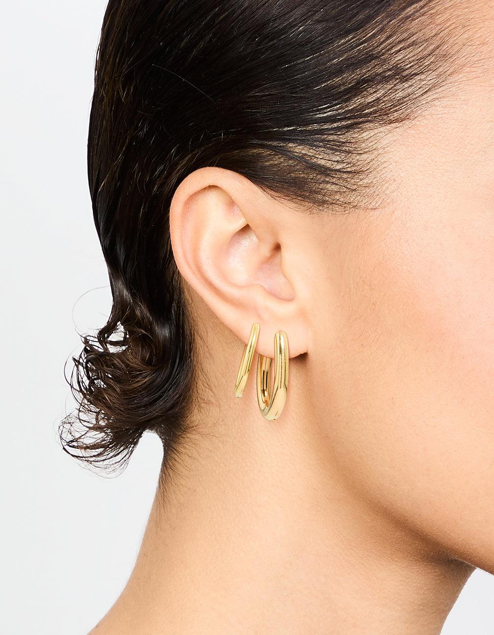 Waterproof Gold Plated Stainless Steel Oval Tube Hoop Earrings 2-Pack