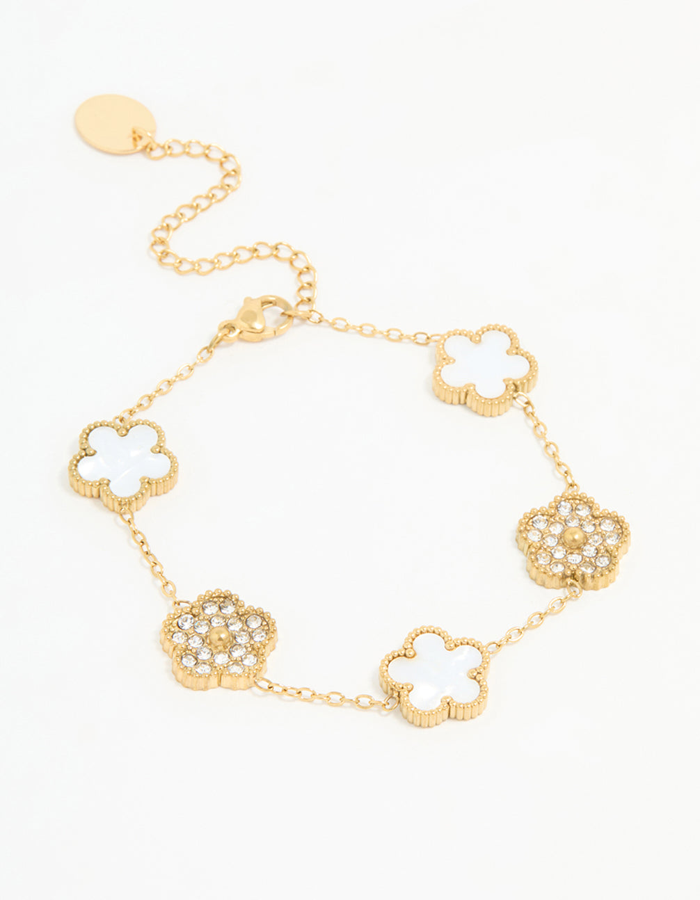 Waterproof Gold Plated Stainless Steel Diamante Flower Bracelet
