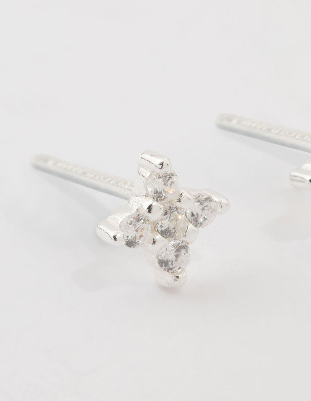 Sterling Silver Cubic Zirconia Micro Flower Stud Earrings
